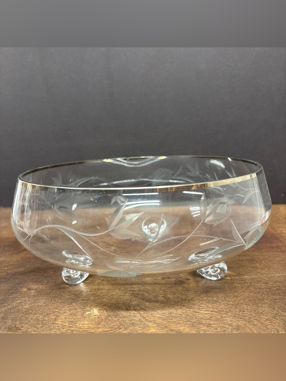 Etched Glass Footed Serving Bowl - Clear